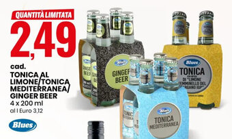 Eurospin Blues TONICA AL LIMONE/TONICĄ MEDITERRANEA/ GINGER BEER 4 x 200 ml offerta
