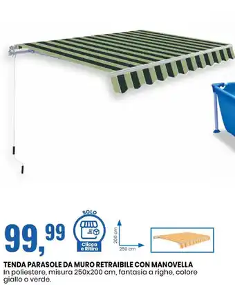 Eurospin TENDA PARASOLE DA MURO RETRAIBILE CON MANOVELLA misura 250x200 cm offerta