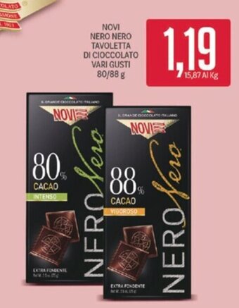 Supermercati Piccolo NOVI NERO NERO TAVOLETTA DI CIOCCOLATO VARI GUSTI 80/88 g offerta
