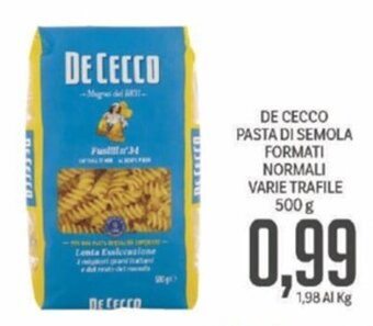 Supermercati Piccolo DE CECCO PASTA DI SEMOLA FORMATI NORMALI VARIE TRAFILE 500 g offerta