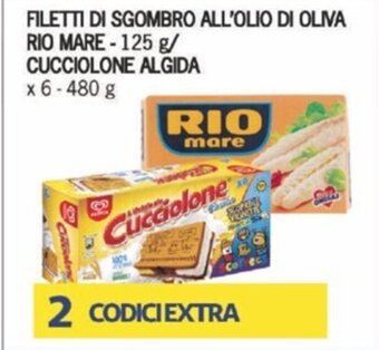 Supermercati Piccolo FILETTI DI SGOMBRO ALL'OLIO DI OLIVA RIO MARE - 125 g/ CUCCIOLONE ALGIDA x 6 480 g offerta