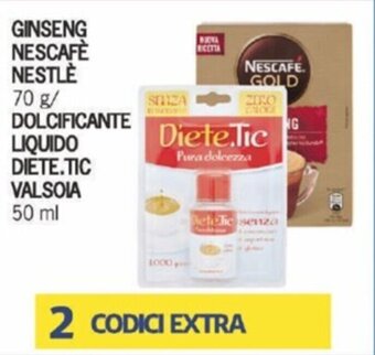 GINSENG NESCAFE NESTLÈ 70 g/ DOLCIFICANTE LIQUIDO DIETE.TIC VALSOIA 50 ml