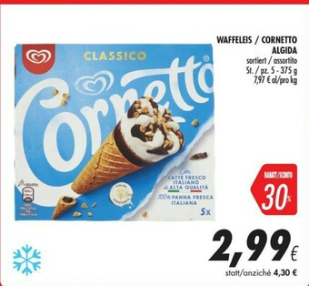 Coop Algida Cornetto Classico Con Latte Fresco Italiano Di Alta Qualità 75 G 375 G(ml) offerta