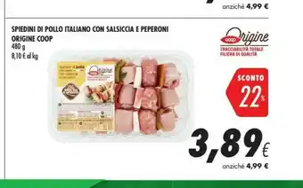 Coop Origine Coop Spiedini Di Pollo Italiano Con Salsiccia E Peperoni offerta