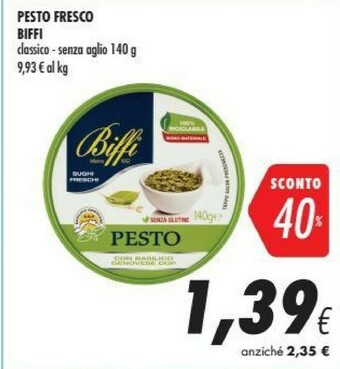 Coop Biffi Pesto Senza Aglio Con Basilico Genovese DOP 140 G(ml) offerta