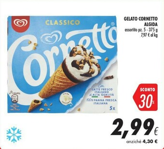 Coop Algida Cornetto Classico Con Latte Fresco Italiano Di Alta Qualità 75 G 375 G(ml) offerta