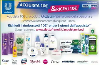 Acqua & Sapone Unilever Dove mentadent sunsilk offerta