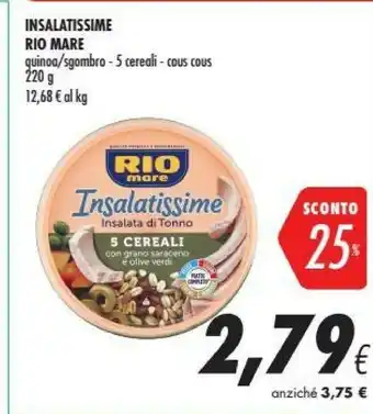 Coop Rio Mare Insalatissime Cous Cous Con Tonno Piselli Ceci E Pomodorini 220 G(ml) offerta