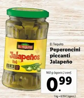 Lidl El tequito Peperoncini Piccanti Jalapenos offerta