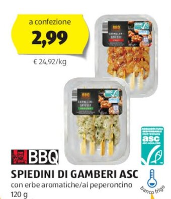 ALDI BBQ SPIEDINI DI GAMBERI ASC 120 g offerta