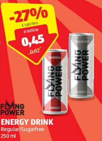 ALDI FLYING POWER ENERGY DRINK Regular/Sugarfree 250 ml offerta