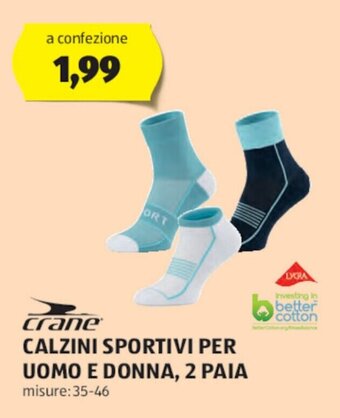 ALDI crane CALZINI SPORTIVI PER UOMO E DONNA, 2 PAIA offerta