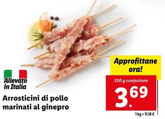 Lidl Arrosticini di pollo marinati al ginepro 330 g confezione offerta
