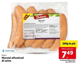 Lidl Dulano Wurstel affumicati di suino 1200 g confezione offerta