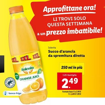 Lidl Solevita Succo d'arancia da spremitura diretta 1,25 l bottiglia offerta