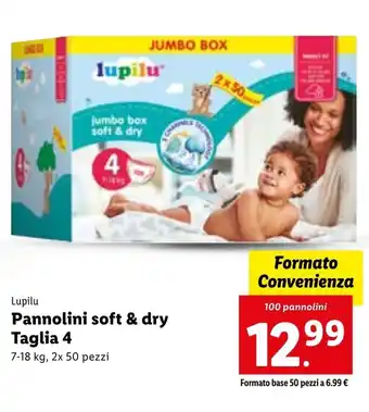Lidl Lupilu Pannolini soft & dry Taglia 4 7-18 kg, 2x 50 pezzi 100 pannolini offerta