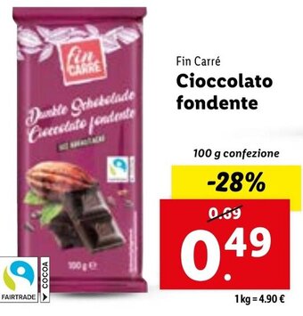 Lidl Fin Carré Cioccolato fondente 100 g confezione offerta