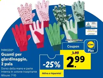 Lidl PARKSIDEⓇ Guanti per giardinaggio, 2 paia Misure: 7-10 offerta