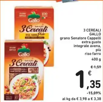 Spazio Conad 3 CEREALI GALLO grano Senatore Cappelli extra gusto integrale avena, più riso farro 400 g offerta