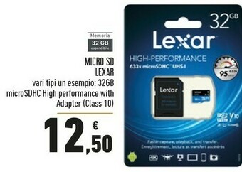 Lexar 32GB MicroSDHC UHS-I 32GB MicroSDHC UHS-I Classe 10 Memoria Flash