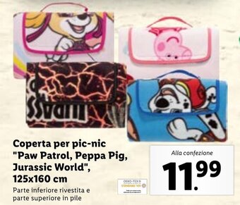 Lidl Coperta per pic-nic "Paw Patrol, Peppa Pig, Jurassic World", 125x160 cm offerta