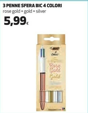 Coop Bic 3 Penne Sfera 4 Colori Rose Gold+ Gold +silver offerta