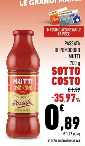 Conad City Mutti passata di pomodoro offerta