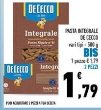 Conad De cecco pasta integrale offerta
