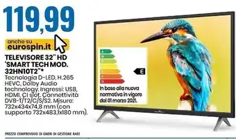 Eurospin Smart tech televisore 32 hd mod.32hn10t2 offerta