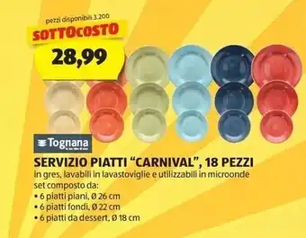 ALDI Tognana servizio piatti ''carnival'' , 18 pezzi offerta