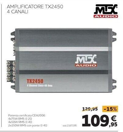 Norauto Mtx audio - amplificatore tx2450 4 canali offerta