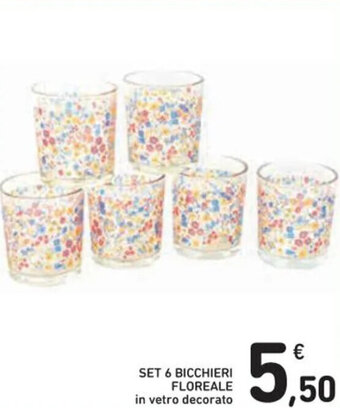 Spazio Conad SET 6 BICCHIERI FLOREALE in vetro decorato offerta