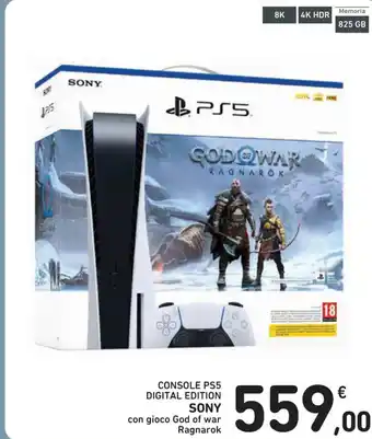 Spazio Conad CONSOLE PS5 DIGITAL EDITION SONY con gioco God of war Ragnarok offerta