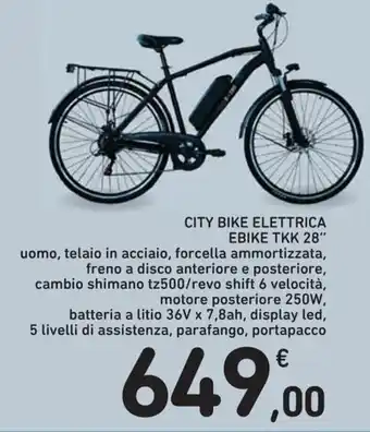 Spazio Conad CITY BIKE ELETTRICA EBIKE TKK 28" offerta