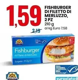 Eurospin Athena fishburger di filetto di merluzzo, 2 pz offerta