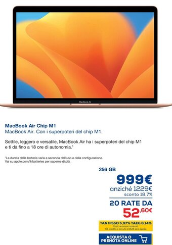 Euronics MacBook Air Chip M1 256 gb offerta