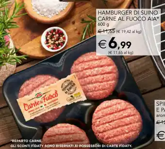 Esselunga HAMBURGER DI SUINO CARNE AL FUOCO AIA* 600 g offerta