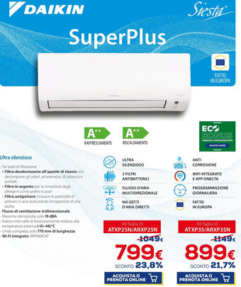 Euronics Daikin Superplus Kit Taglia 25 ATXP25N/ARXP25N offerta