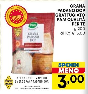 Borello Supermercati GRANA PADANO DOP GRATTUGIATO PAM QUALITÀ PER TE g 200 offerta
