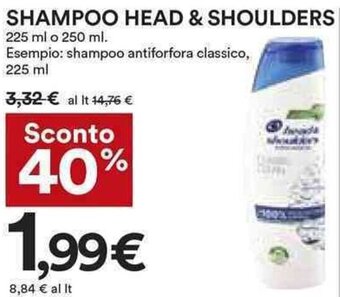 Coop SHAMPOO HEAD & SHOULDERS 225 ml o 250 ml offerta