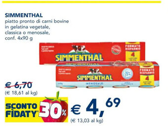 Esselunga SIMMENTHAL piatto pronto di carni bovine in gelatina vegetale, classica o menosale, conf. 4x90 g offerta