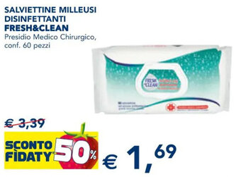 Esselunga SALVIETTINE MILLEUSI DISINFETTANTI FRESH&CLEAN conf. 60 pezzi offerta