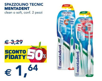 Esselunga SPAZZOLINO TECNIC MENTADENT clean o soft, conf. 2 pezzi offerta
