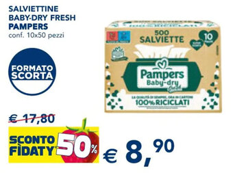 Esselunga SALVIETTINE BABY-DRY FRESH PAMPERS conf. 10x50 pezzi offerta