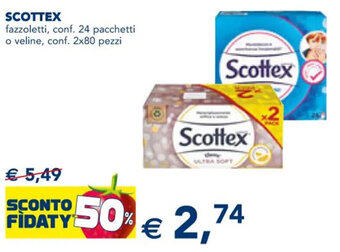 Esselunga SCOTTEX fazzoletti, conf. 24 pacchetti o veline, conf. 2x80 pezzi offerta