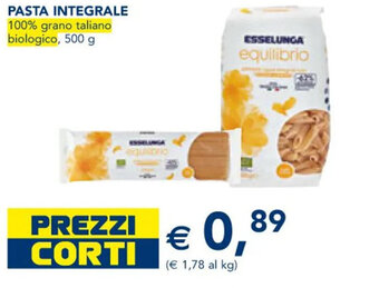 Esselunga PASTA INTEGRALE 100% grano taliano biologico, 500 g offerta