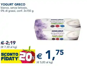 Esselunga YOGURT GRECO 0% di grassi, conf. 2x150 g offerta