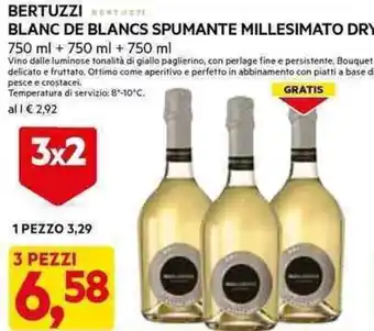 DPiù Bertuzzi BLANC DE BLANCS SPUMANTE MILLESIMATO DRY 3 x 750 ml offerta