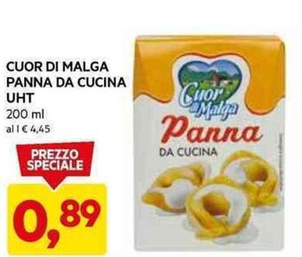DPiù CUOR DI MALGA PANNA DA CUCINA UHT 200 ml offerta