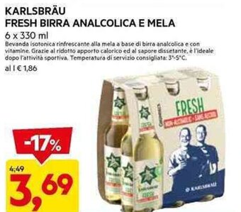 DPiù KARLSBRÄU FRESH BIRRA ANALCOLICA E MELA 6 x 330 ml offerta